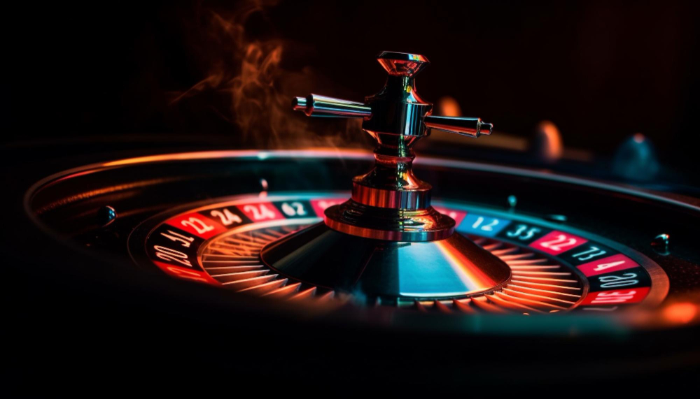 Close-up of a casino roulette with faint smoke coming up from it